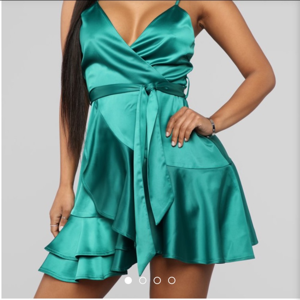 Satin wrap dress emerald